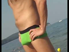 Speedo posing show bulge at seaside