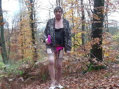 Shemale transvestite outdoor anal dildo lingerie nylon 7