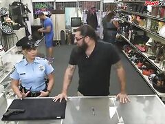 Latina pawnshop cop doggystyled after pov blowjob