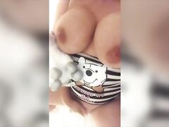 Teens Big Tits Bounce as she Moans while Fucking Stuffed Vibrator