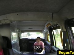 British cutie gets mouthful of cum in a taxi