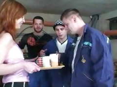 Workmen take care of a redhead teen part 3