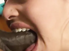 Girl is sucking a huge black cock and gets mouth fucked by four guys