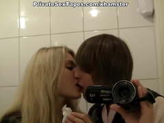 Hot and sexy couple fucking heavily in the public restroom