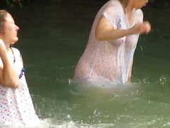 Mature Russian women bathe in cold water